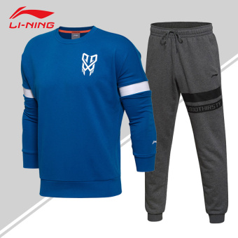 Gambar LINING laki laki musim semi dan musim gugur lengan panjang pullover sweater kebugaran celana (Biru bunga abu abu gelap celana jas)