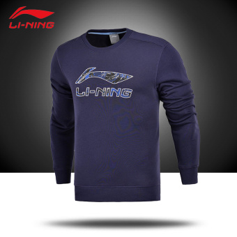 Gambar LINING latihan musim semi laki laki baru kasual kemeja pullover kemeja (Biru tua)