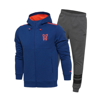 Gambar LINING m097 baru pria basket seri perempuan sweter kardigan (Kemeja biru celana abu abu gelap satu set) (Kemeja biru celana abu abu gelap satu set)