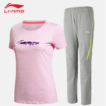 Gambar LINING membeli wanita musim semi dan musim panas leher bulat lengan pendek kemeja t shirt (028 abu abu bunga gemerlapnya neon hijau muda jas)