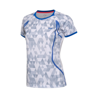 Gambar LINING Musim Semi dan Gugur untuk pria dan wanita ayat yang sama lengan pendek jersey bulu tangkis pakaian (Dasar putih perempuan)
