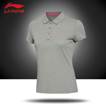 Gambar LINING nyaman musim panas ayat bernapas pelatihan POLO kemeja t shirt (APLL036 2 bunga abu abu)
