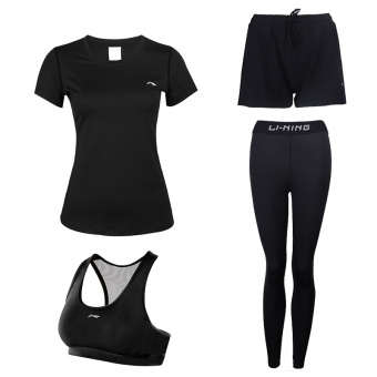 Gambar Lining pakaian Workout baru perempuan legging cepat kering pakaian (Keluarga empat hitam)