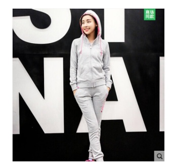Gambar LINING perempuan musim gugur kaki menutup kebugaran jas (Abu abu satu set)