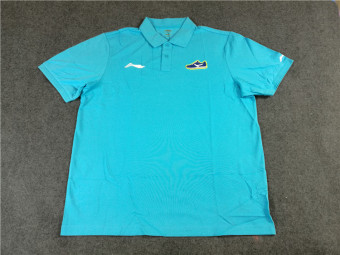 Gambar LINING versi pemain pelatih meja pria t shirt kemeja POLO (APLG623 1 biru)