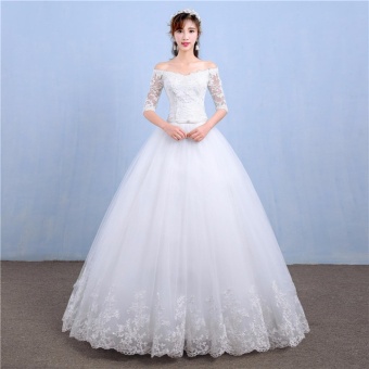 Gambar Long Sleeves Women s Wedding Dress Leondo Sexy Off Shoulder Lace Appliques Tulle Edge Lace Bridal Ball Gown   intl