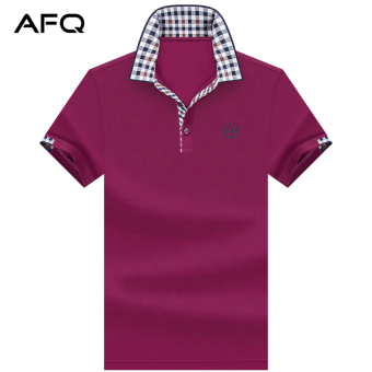 Gambar Longgar kasual warna solid lengan pendek polo shirt yard besar t shirt (Ungu)