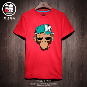 Gambar Longgar Katun Jepang Laki laki Lengan Pendek Pria T shirt (Monyet merah topi Cie) (Monyet merah topi Cie)