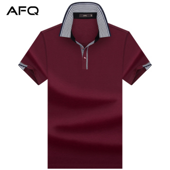 Gambar Longgar Katun Mercerized Warna Solid Ukuran Plus Lengan Pendek Polo Kemeja Kerah Lengan Pendek T shirt (Berwarna merah keunguan) (Berwarna merah keunguan)