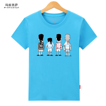 Gambar Longgar Korea Fashion Style Katun Leher Bulat Pada T shirt (No. 10 biru muda) (No. 10 biru muda)