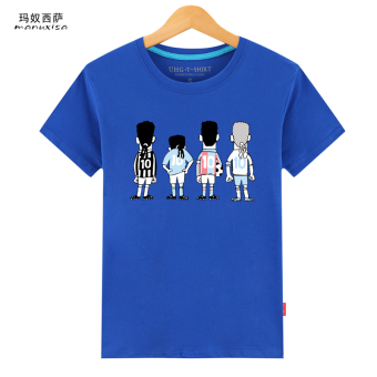 Gambar Longgar Korea Fashion Style Katun Leher Bulat Pada T shirt (No. 10 biru tua) (No. 10 biru tua)