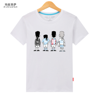 Gambar Longgar Korea Fashion Style Katun Leher Bulat Pada T shirt (No. 10 Putih) (No. 10 Putih)