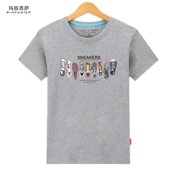 Gambar Longgar Korea Fashion Style Katun Leher Bulat Pada T shirt (Sepatu abu abu) (Sepatu abu abu)