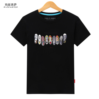 Gambar Longgar Korea Fashion Style Katun Leher Bulat Pada T shirt (Sepatu hitam) (Sepatu hitam)