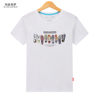 Gambar Longgar Korea Fashion Style Katun Leher Bulat Pada T shirt (Sepatu Putih) (Sepatu Putih)