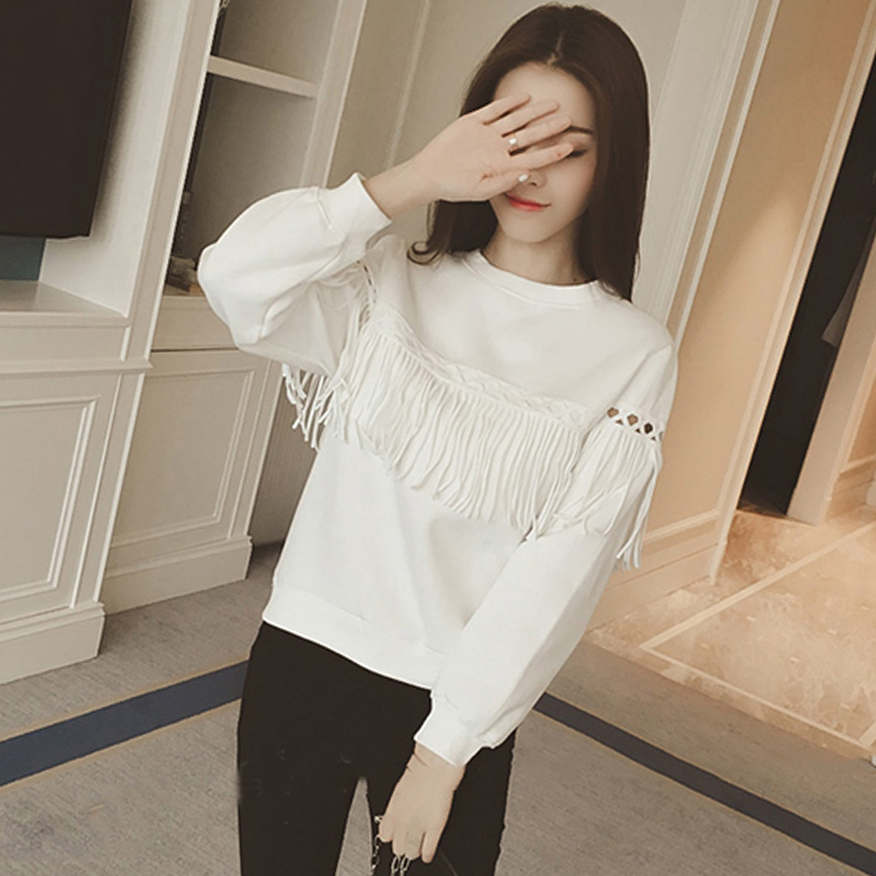 Longgar Rumbai Warna Solid Wanita Baju Dalaman Korea Fashion Style Lengan Panjang Kaos (Hitam) Longgar Rumbai Warna Solid Wanita Baju Dalaman Korea Fashion Style Lengan Panjang Kaos (Hitam)