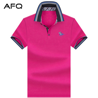 Gambar Longgar warna solid pria kerah Ukuran Plus kemeja musim panas lengan pendek t shirt (Rose)