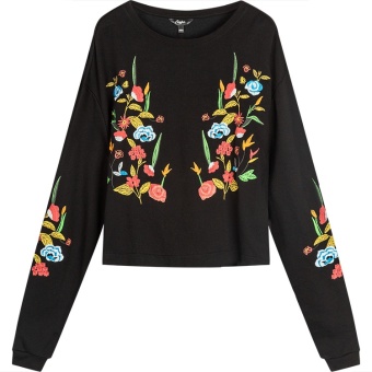 Gambar LOOESN Korean style female autumn New style Top embroidered hoodie (Hitam)