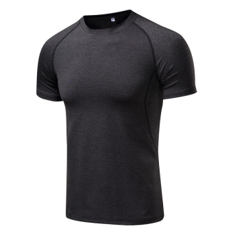 LOOESN laki-laki cepat kering bernapas kemeja cepat kering kebugaran lengan pendek t-shirt (LOOESN-karbon hitam lengan pendek)