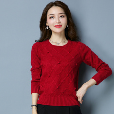 LOOESN merajut perempuan yard besar leher bulat kemeja pullover sweater (YXY9625 merah)