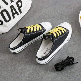 Harga LR wild female New style student shallow mouth canvas shoes white
shoes (Hitam) Online Terjangkau