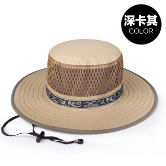Gambar Luar ruangan jala panjat bernapas topi ember nelayan topi (Warna khaki yang mendalam)