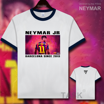 Gambar Ma Er neymar11 katun pakaian sepak bola lengan pendek penuh kasih kemeja t shirt (Hit warna kerah biru tua warna tepi hitam kata)