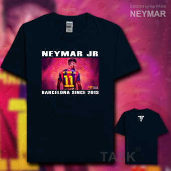 Gambar Ma Er neymar11 katun pakaian sepak bola lengan pendek penuh kasih kemeja t shirt (Lengan pendek biru tua)