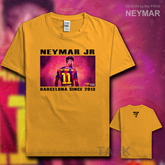 Gambar Ma Er neymar11 katun pakaian sepak bola lengan pendek penuh kasih kemeja t shirt (Lengan pendek emas hitam kata)