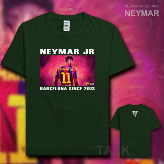 Gambar Ma Er neymar11 katun pakaian sepak bola lengan pendek penuh kasih kemeja t shirt (Lengan pendek hijau hutan)