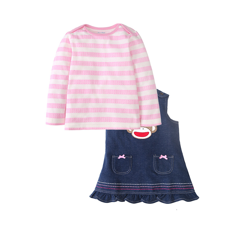 Manis anak-anak baru gaun gadis denim dress tali (Lengan panjang t-shirt