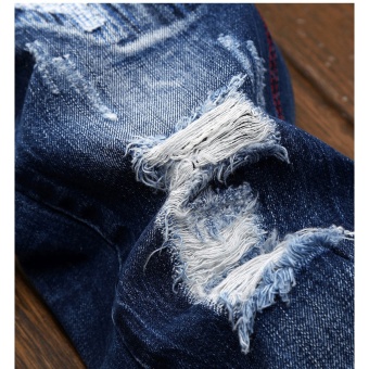 Mens High Quality Patch Jeans Ripped Jeans For Men Holes Pants Denim Trousers- Dark Blue - Intl Juli 2018 - 4 Mens high quality Patch Jeans ripped jeans for men holes pants denim trousers- Dark Blue - intl - 4