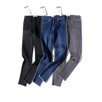 Online murah Modis asap abu abu Burr tinggi elastis cerobong asap celana jeans .