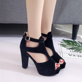 Gambar MSHOES Women Peep Toe High Heels Ankle Strap Heels Sandals (Black)   intl