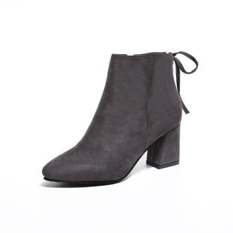 Gambar MSHOES Women Suede High Heeled Ankle Boots Pointed Toe Boots (Grey)   intl