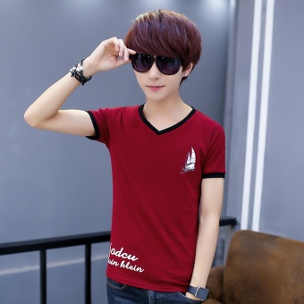 Gambar Musim panas baru pria v neck yang lengan pendek t shirt (Perahu kecil merah)