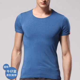 Gambar Nachuan sederhana baru leher bulat t shirt Slim t shirt (Denim Biru lingkaran HH009)