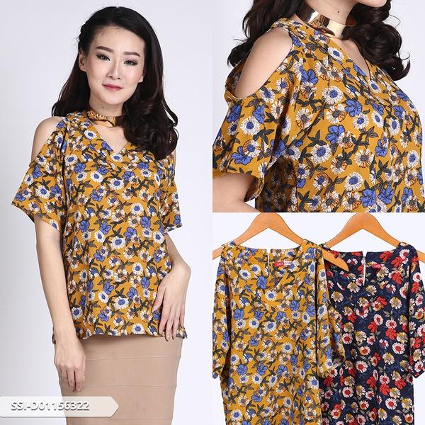 Narwhal Flowery Cold Shoulder Blouse - Mustard Narwhal Flowery Cold Shoulder Blouse - Mustard