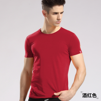 Gambar NC laki laki lengan pendek yard besar bottoming kemeja warna solid lengan pendek t shirt (Anggur merah)