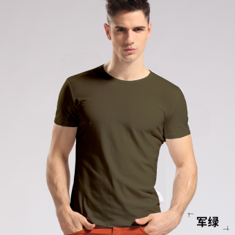 Gambar NC laki laki lengan pendek yard besar bottoming kemeja warna solid lengan pendek t shirt (Hijau tentara)