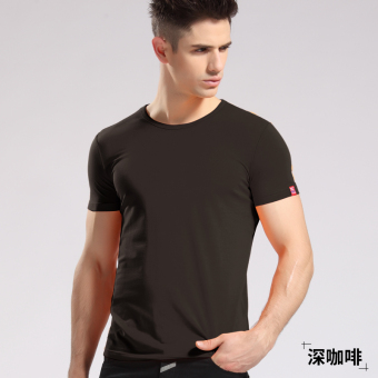 Gambar NC laki laki lengan pendek yard besar bottoming kemeja warna solid lengan pendek t shirt (Kopi gelap)