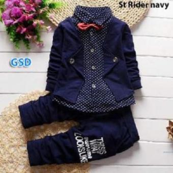 Gambar Nicer Baju Setelan Anak Laki laki Setelan Baju anak  anak polkadot Pita Sider Navy