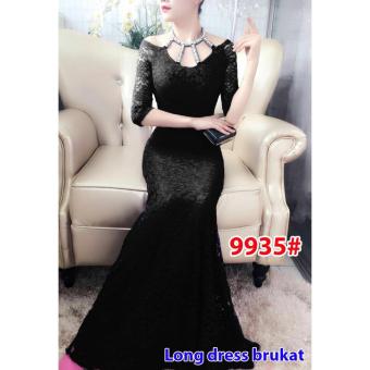 Gambar Nicer Gaun Pesta Brukat Impor Long Dress 9935 Black