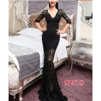 Gambar Nicer Gaun Pesta Impor Long Dress Brukat Sexy 9251 Black