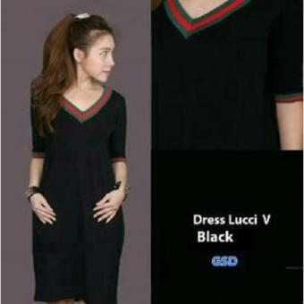 Gambar Nicer Midi Dress Casual Polos Wanita Dress Luccy V Black