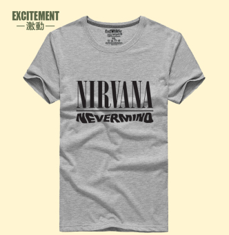 Gambar Nirvana hitam baru tersenyum huruf wajah t shirt (Pria abu abu 01)