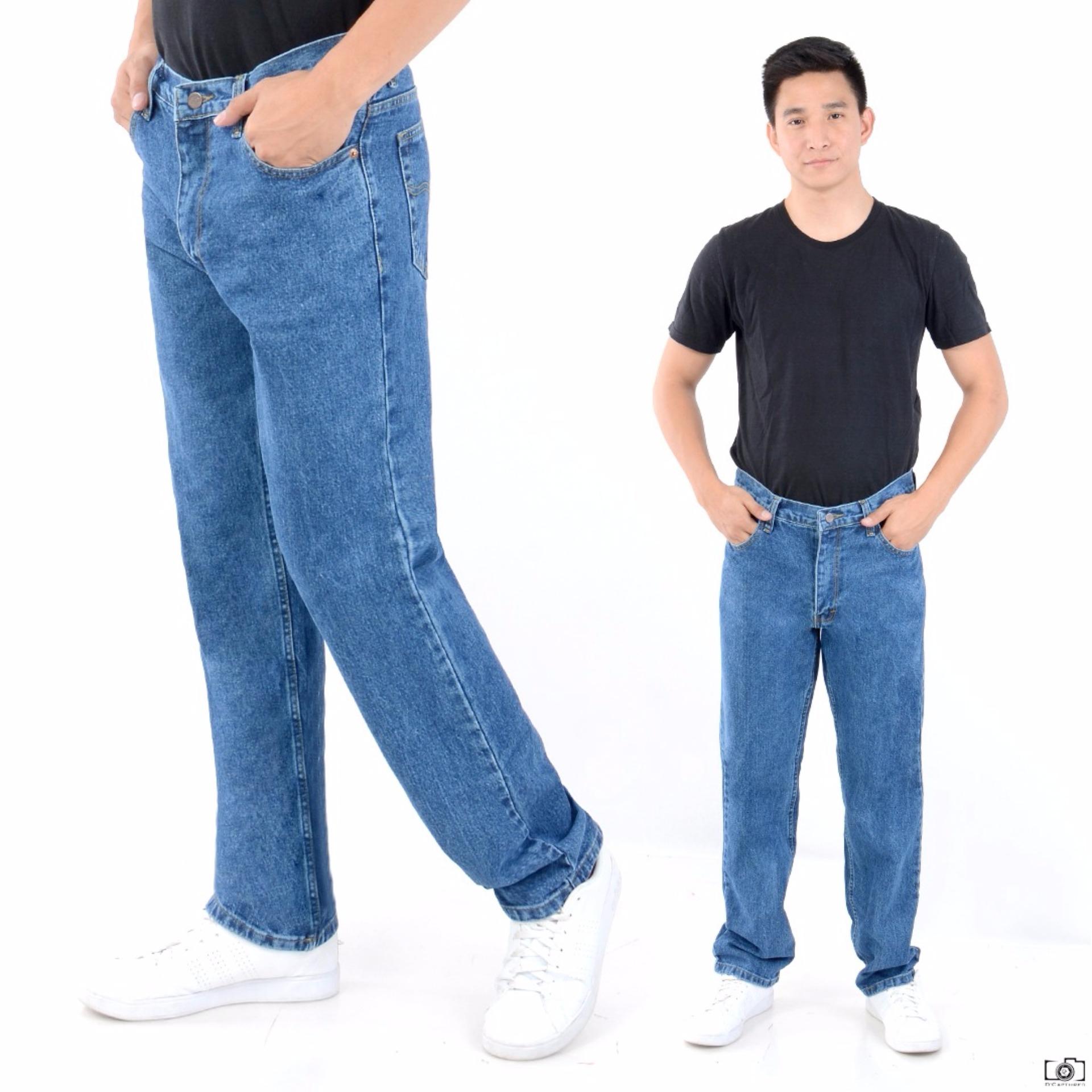 NJ - Celana Jeans Standar Pria Model Reguler Tidak Melar - Berbahan Jeans - Resleting Kuat - Biru Gelap