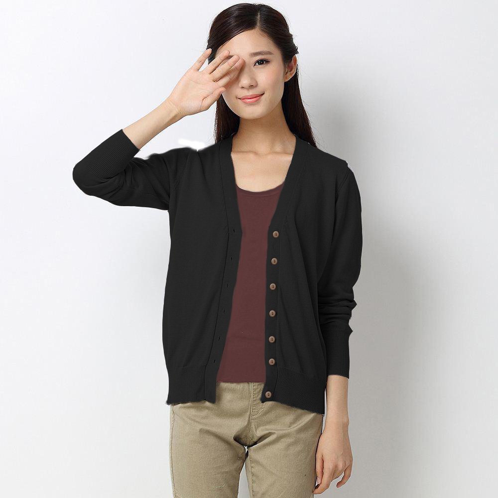 Okechuku Basic Knit Cardigan V Neck Ladies Black