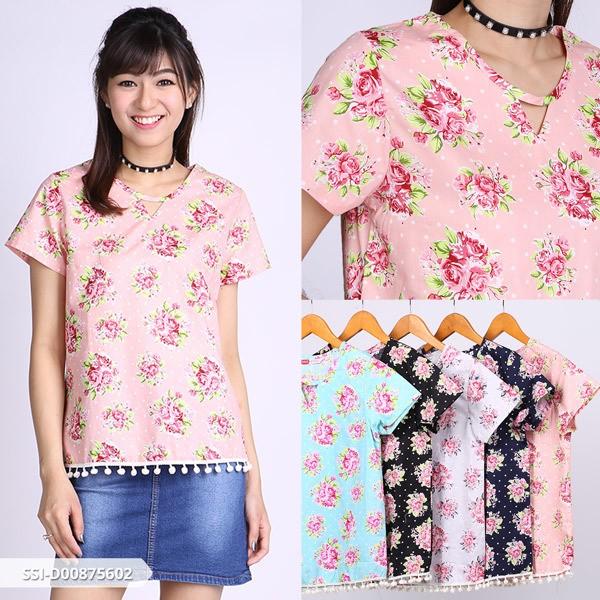 Omah Fesyen Gifersya Flowery Cut Out Blouse Color: Baby Blue