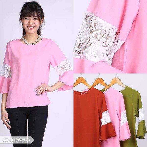 Omah Fesyen Vennia Flowery Bell Sleeve Blouse Color: Olive